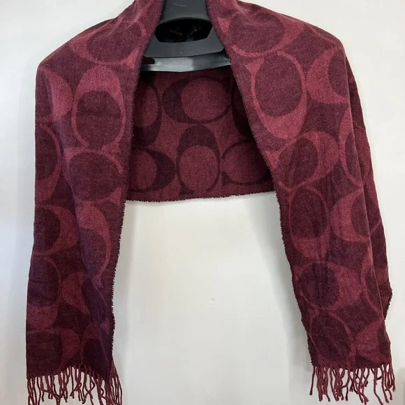 Authentic Coach Red Signature Logo Wool Scarf 10" X 70" - Picture 2 of 5